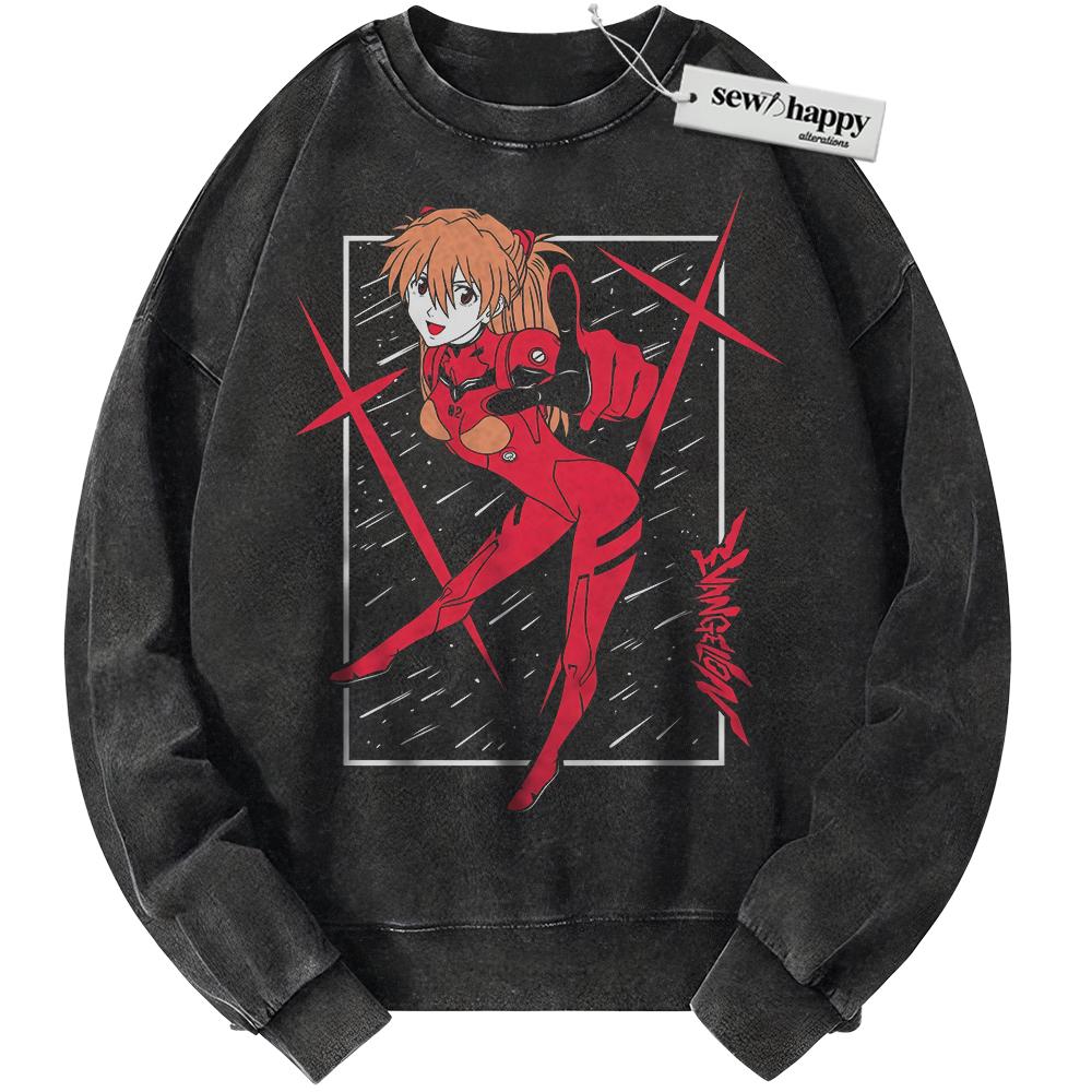 Wash Sweatshirt Asuka Langley Soryu Sweatshirt, Neon Genesis Evangelion Sweatshirt, Anime Sweatshirt, Vintage Sweater