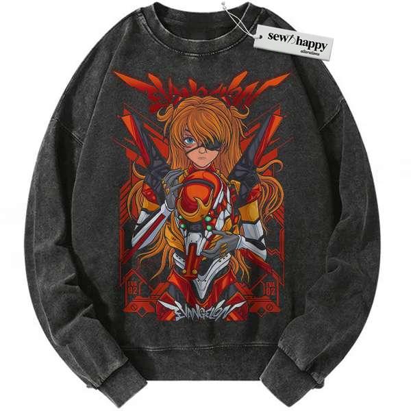 Wash Sweatshirt Asuka Langley Soryu Sweatshirt, Neon Genesis Evangelion Sweatshirt, Anime Sweatshirt, Vintage Sweatshirt