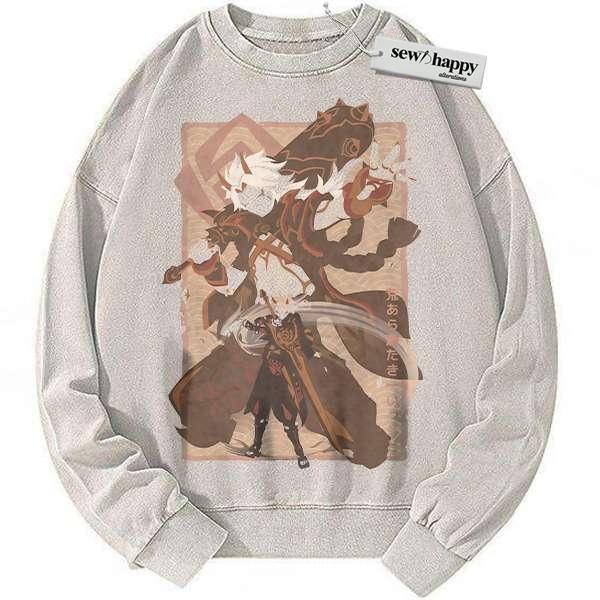 Wash Sweatshirt Ataraki Itto Sweatshirt, Genshin Impact Sweatshirt, Game Sweatshirt, Vintage Sweatshirt