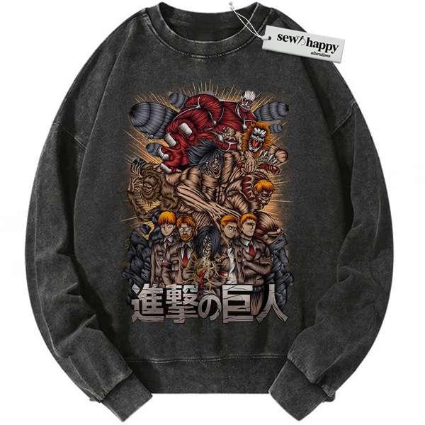 Wash Sweatshirt Attack On Titan Sweatshirt, AOT Sweatshirt, Anime Sweatshirt, Vintage Sweater