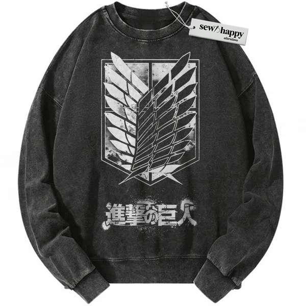 Wash Sweatshirt Attack On Titan Sweatshirt, AOT Sweatshirt, Anime Sweatshirt, Vintage Sweatshirt