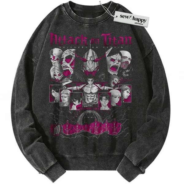 Wash Sweatshirt Attack On Titan Sweatshirt, AOT Sweatshirt, Anime Sweatshirt, Vintage Sweatshirt
