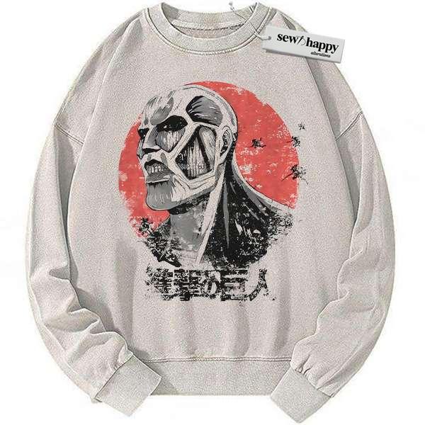 Wash Sweatshirt Attack On Titan Sweatshirt, AOT Sweatshirt, Anime Sweatshirt, Vintage Sweatshirt