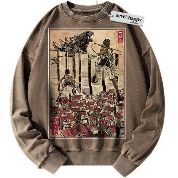 Wash Sweatshirt Attack on Titan sweatshirt, AOT sweatshirt, Vintage Sweater