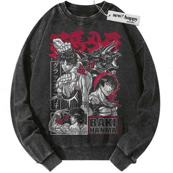 Wash Sweatshirt Baki Hanma Sweatshirt, Anime Sweatshirt, Vintage Sweater