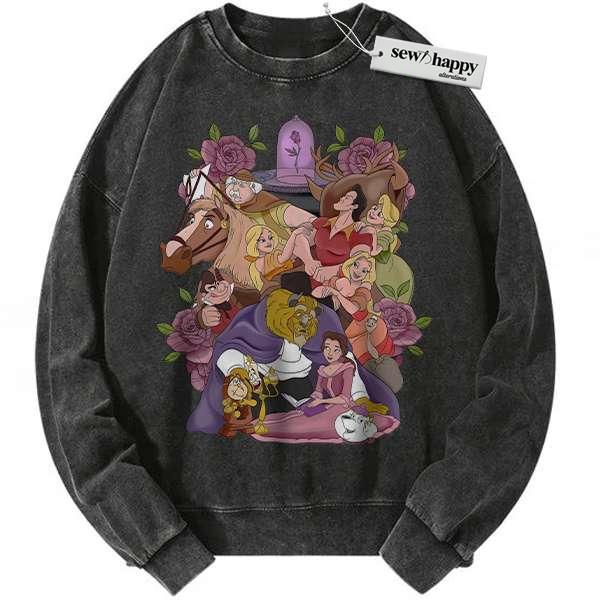 Wash Sweatshirt Beauty and the Beast Sweatshirt, Animated Sweatshirt, Vintage Sweatshirt