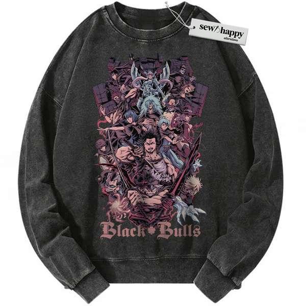 Wash Sweatshirt Black Bull - Black Clover Sweatshirt, Anime Sweatshirt, Vintage Sweatshirt