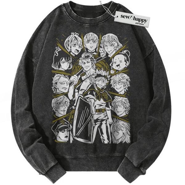 Wash Sweatshirt Black Clover Sweatshirt, Anime Sweatshirt, Vintage Sweatshirt