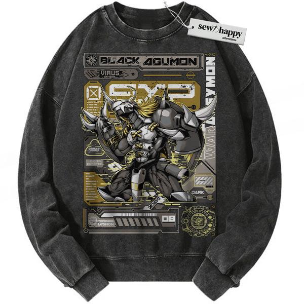 Wash Sweatshirt BlackAgumon Sweatshirt, Digimon Sweatshirt, Anime Sweatshirt, Vintage Sweatshirt