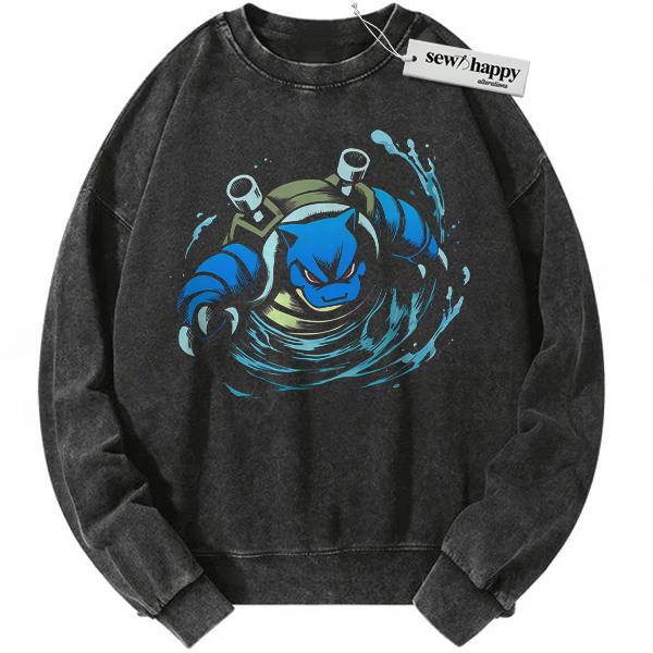 Wash Sweatshirt Blastoise Sweatshirt, Pokemon Sweatshirt, PKM Sweatshirt, Anime Sweatshirt, Vintage Sweatshirt