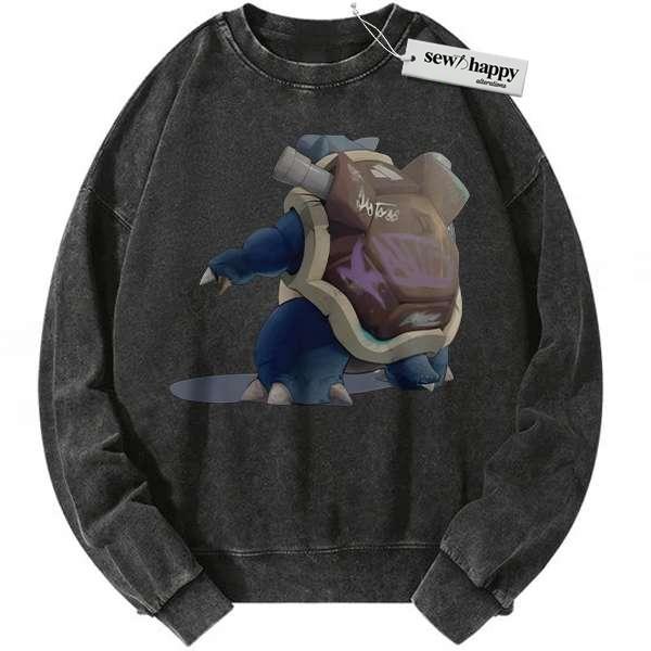 Wash Sweatshirt Blastoise Sweatshirt, Pokemon Sweatshirt, PKM Sweatshirt, Anime Sweatshirt, Vintage Sweatshirt