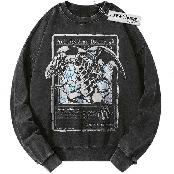 Wash Sweatshirt Blue Eyes White Dragon Sweatshirt, Anime Sweatshirt, Vintage Sweater