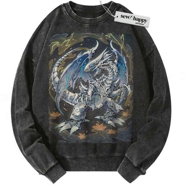 Wash Sweatshirt Blue Eyes White Dragon Sweatshirt, Anime Sweatshirt, Vintage Sweater
