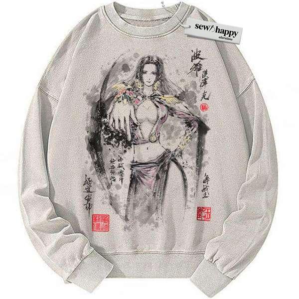 Wash Sweatshirt Boa Hancock Sweatshirt, One Piece Sweatshirt, Anime Sweatshirt, Vintage Sweater