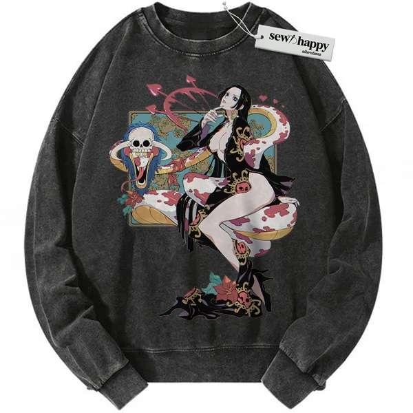 Wash Sweatshirt Boa Hancock Sweatshirt, One Piece Sweatshirt, Anime Sweatshirt, Vintage Sweatshirt