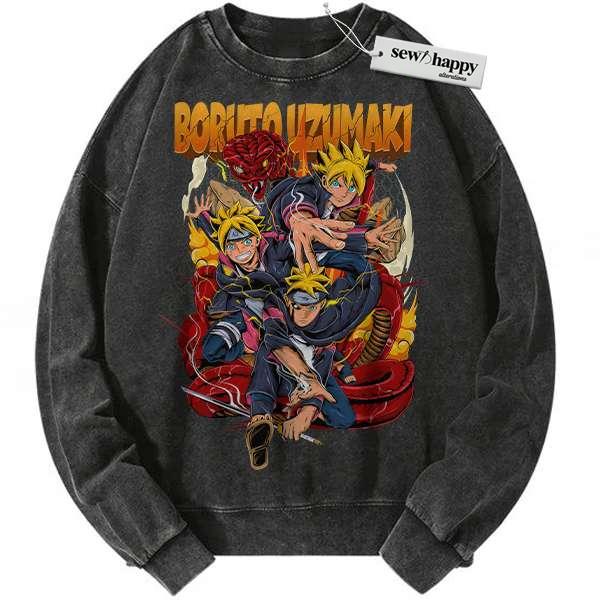 Wash Sweatshirt Boruto Uzumaki Sweatshirt, Naruto Sweatshirt, Anime Sweatshirt, Vintage Sweater