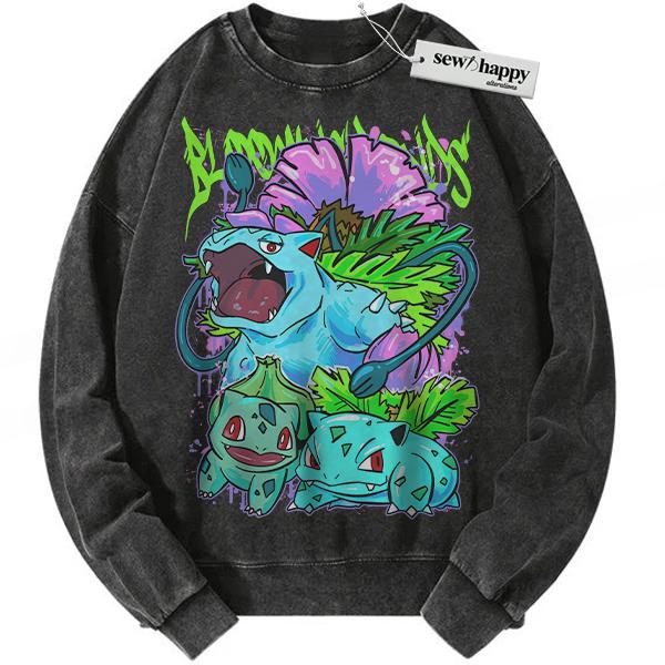 Wash Sweatshirt Bulbasaur Sweatshirt, Ivysaur Sweatshirt, Venusaur Sweatshirt, Anime Sweatshirt, Vintage Sweatshirt