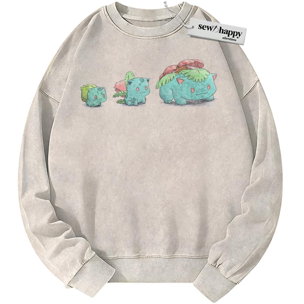 Wash Sweatshirt Bulbasaur Sweatshirt, Ivysaur Sweatshirt, Venusaur Sweatshirt, Pokemon Sweatshirt, PKM Sweatshirt, Anime Sweatshirt, Vintage Sweater