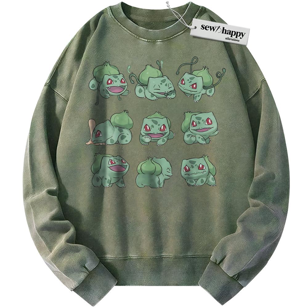 Wash Sweatshirt Bulbasaur Sweatshirt, Pokemon Sweatshirt, PKM Sweatshirt, Anime Sweatshirt, Vintage Sweater