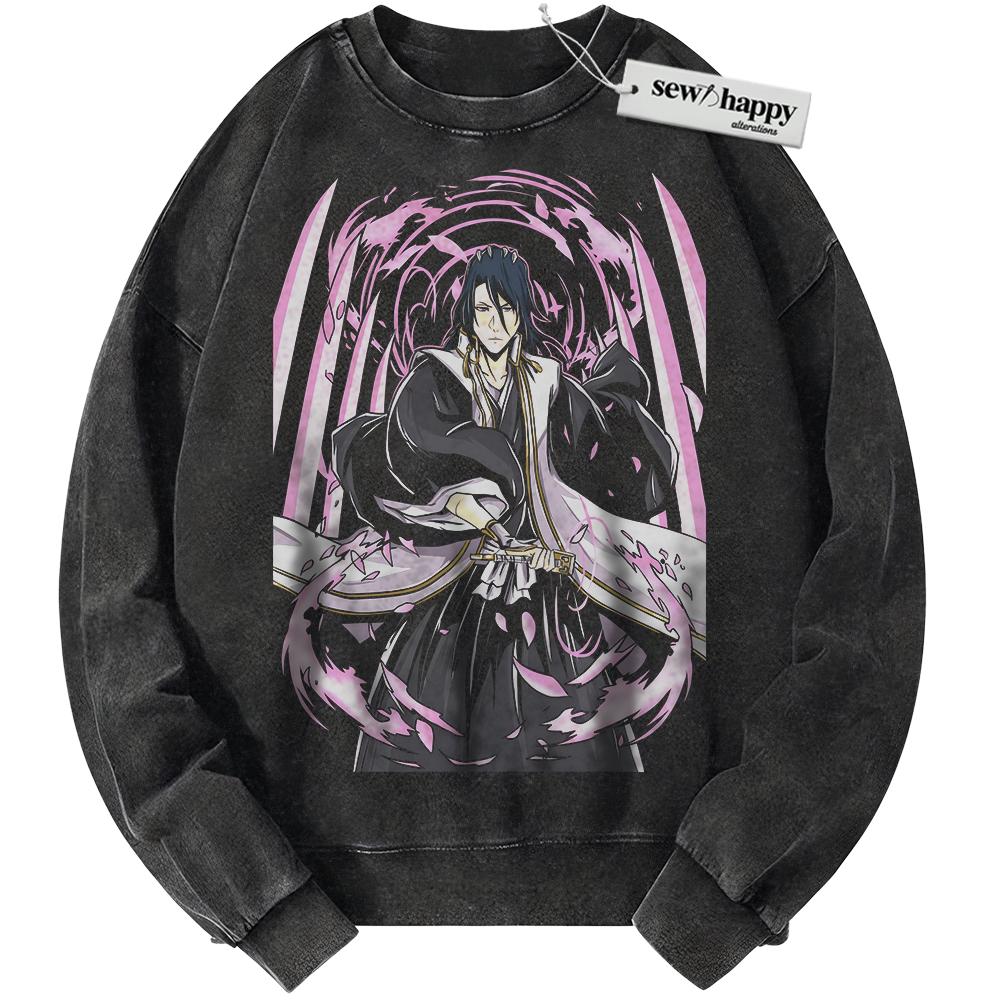 Wash Sweatshirt Byakuya Kuchiki Sweatshirt, Bleach Sweatshirt, Anime Sweatshirt, Vintage Sweater