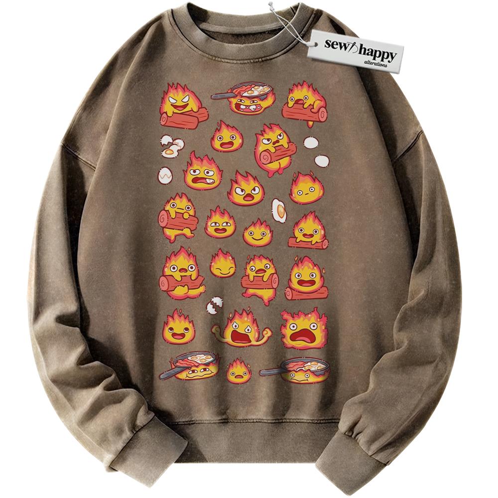 Wash Sweatshirt Calcifer Sweatshirt, Howl's Moving Castle Sweatshirt, Studio Ghibli Sweatshirt, Anime Sweatshirt, Vintage Sweater