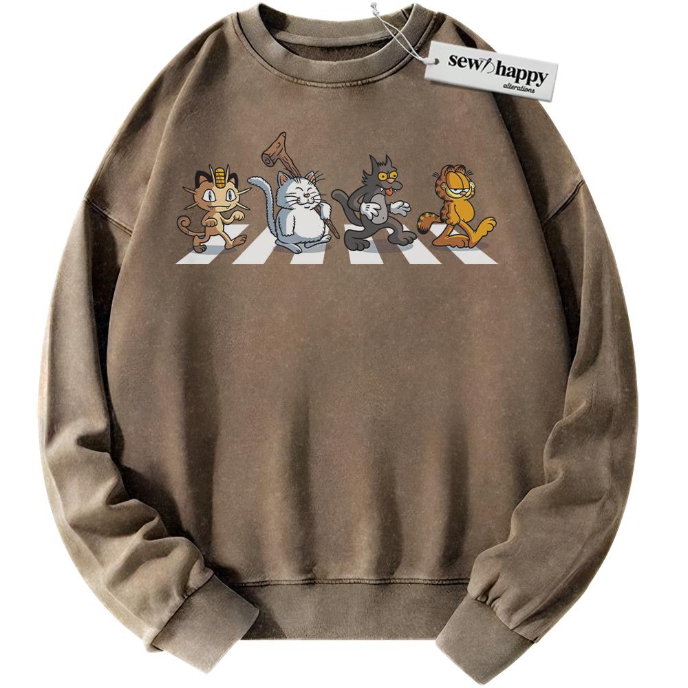 Wash Sweatshirt Cartoon Cats Sweatshirt, Anime Graphic Tee, Comfort Colors Sweatshirt