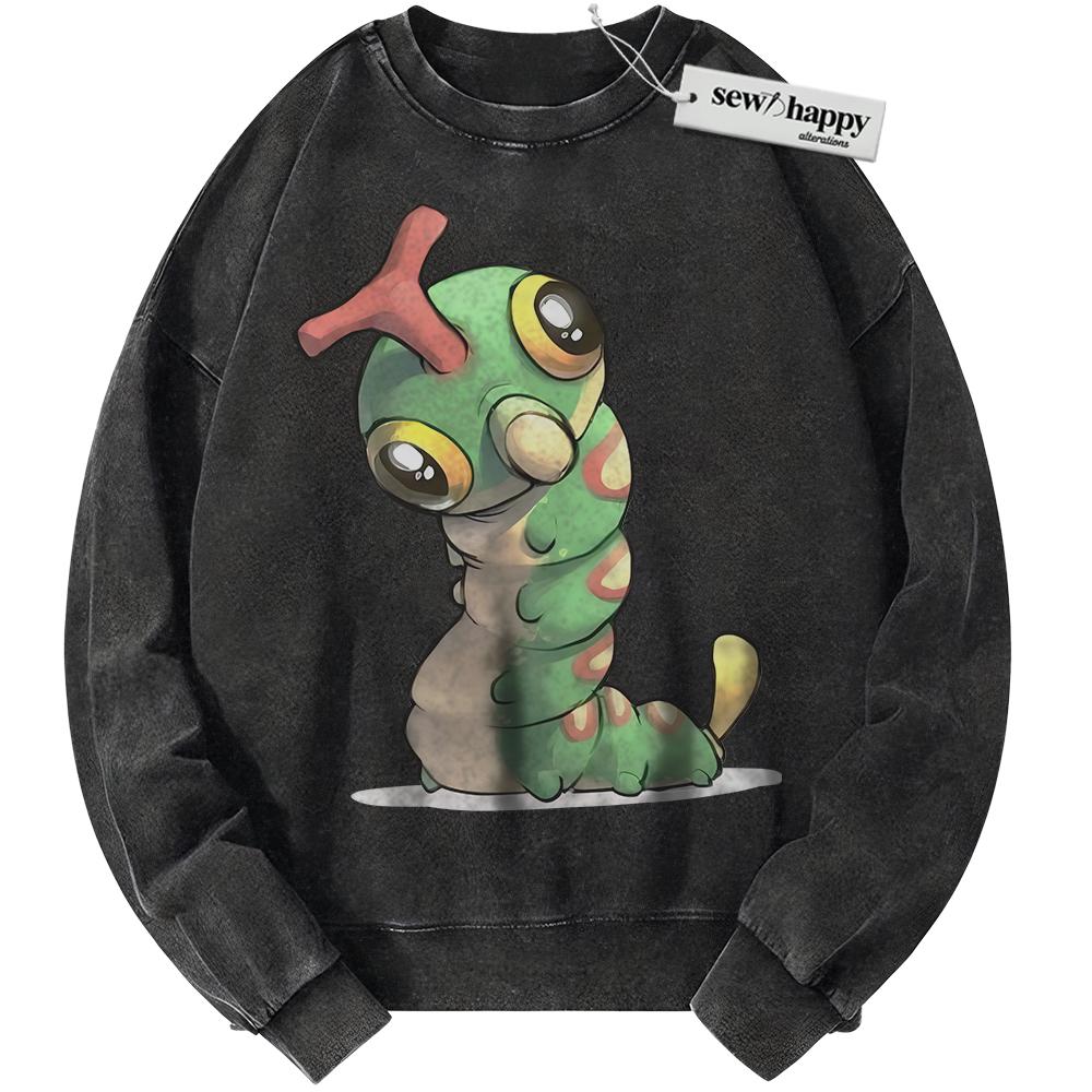 Wash Sweatshirt Caterpie Sweatshirt, Pokemon Sweatshirt, PKM Sweatshirt, Anime Sweatshirt, Vintage Sweater