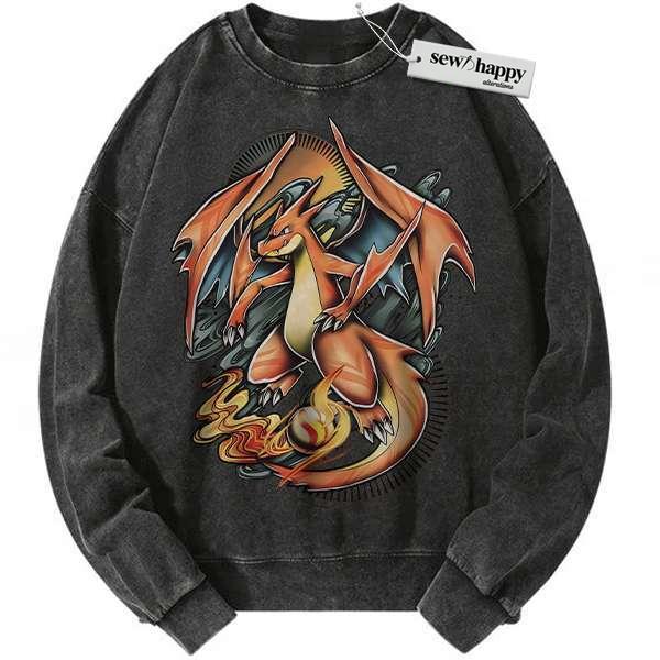 Wash Sweatshirt Charizard Sweatshirt, Pokemon Sweatshirt, Anime Sweatshirt, Vintage Sweatshirt