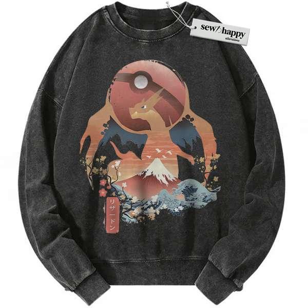 Wash Sweatshirt Charizard Sweatshirt, Pokemon Sweatshirt, Anime Sweatshirt, Vintage Sweatshirt