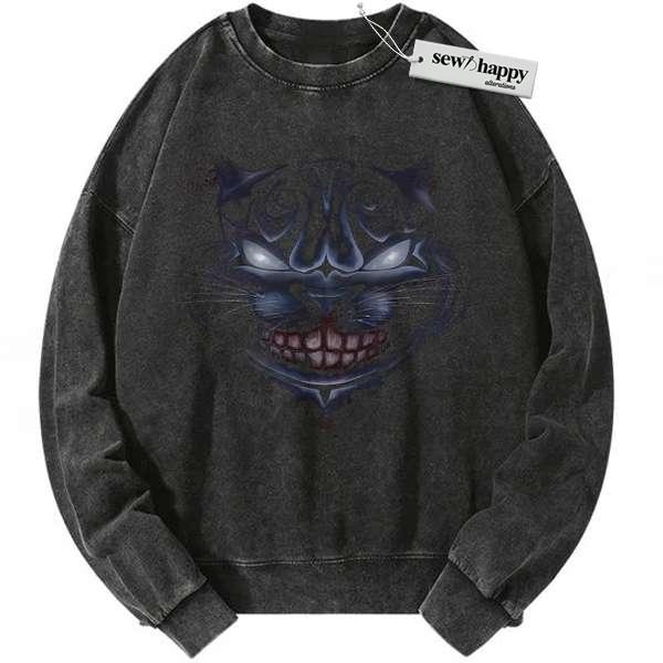 Wash Sweatshirt Cheshire Cat Sweatshirt, Alice's Adventures in Wonderland Sweatshirt, Animated Sweatshirt, Vintage Sweater