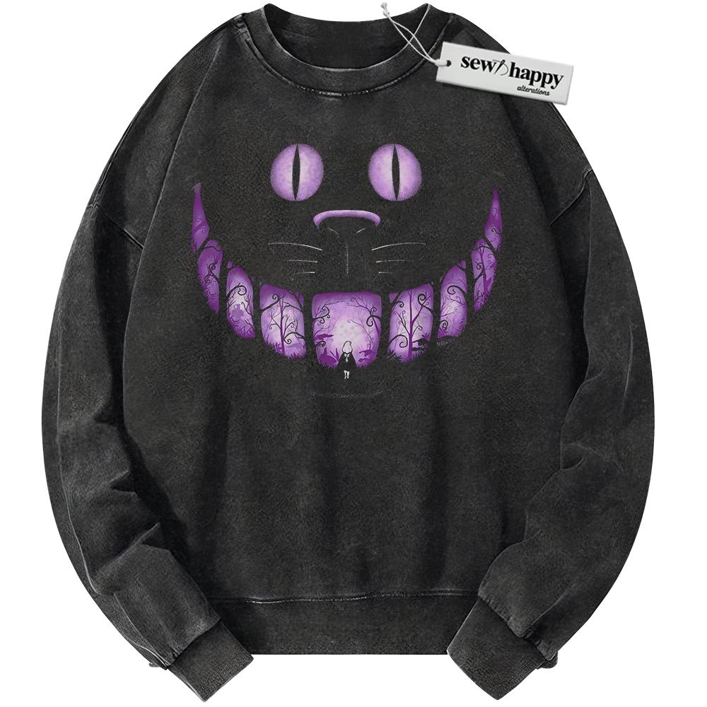 Wash Sweatshirt Cheshire Cat Sweatshirt, Alice's Adventures in Wonderland Sweatshirt, Anime Sweatshirt, Vintage Sweater