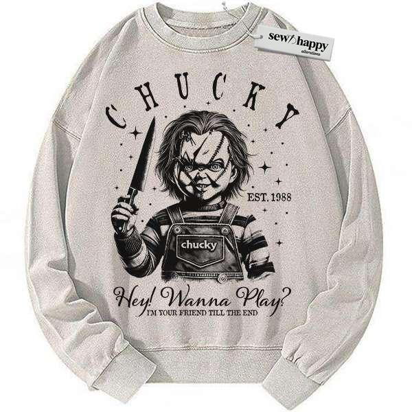 Wash Sweatshirt Chucky Sweatshirt, Child's Play Sweatshirt, Halloween Sweatshirt, Horror Sweatshirt, Vintage Sweater