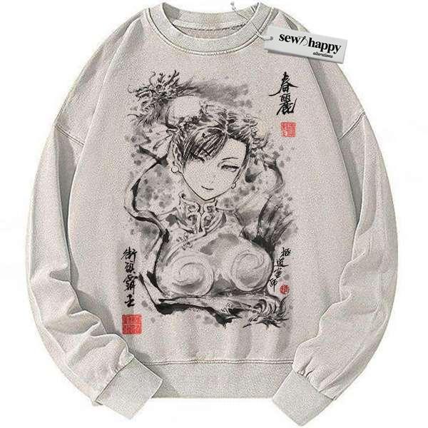 Wash Sweatshirt Chun-Li Sweatshirt, Street Fighter Sweatshirt, Game Sweatshirt, Vintage Sweater