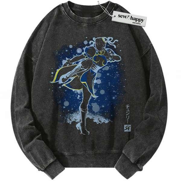Wash Sweatshirt Chun Li Sweatshirt, Street Fighter Sweatshirt, Game Sweatshirt, Vintage Sweatshirt