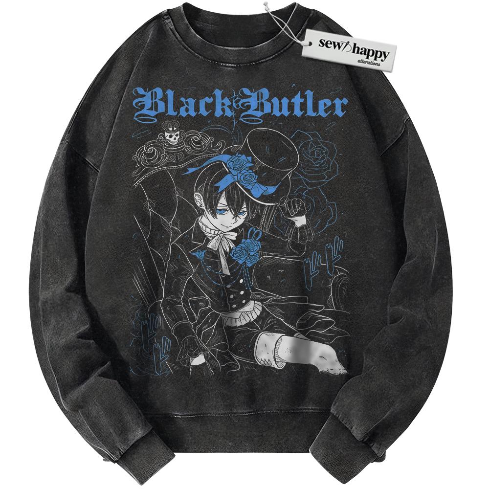 Wash Sweatshirt Ciel Phantomhive Sweatshirt, Black Butler Sweatshirt, Anime Sweatshirt, Vintage Sweater