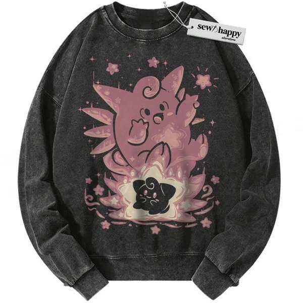 Wash Sweatshirt Clefable Sweatshirt, Cleffa Sweatshirt, Pokemon Sweatshirt, Anime Sweatshirt, Vintage Sweater