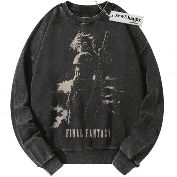Wash Sweatshirt Cloud Strife Sweatshirt, Final Fantasy Sweatshirt, Game Sweatshirt, Vintage Sweater
