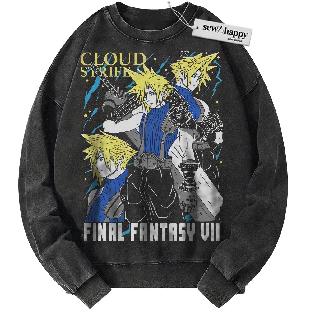 Wash Sweatshirt Cloud Strife Sweatshirt, Final Fantasy Sweatshirt, Game Sweatshirt, Vintage Sweater