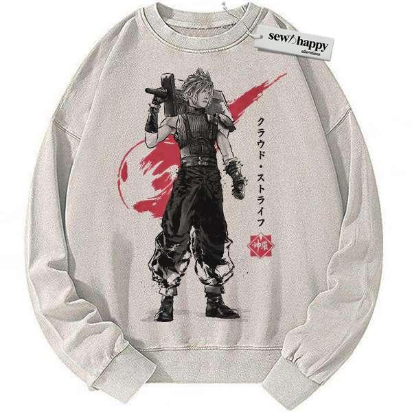 Wash Sweatshirt Cloud Strife Sweatshirt, Final Fantasy Sweatshirt, Game Sweatshirt, Vintage Sweater