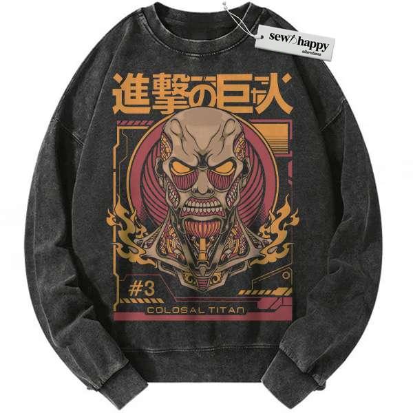 Wash Sweatshirt Colossal Titan Sweatshirt, Attack On Titan Sweatshirt, AOT Sweatshirt, Anime Sweatshirt, Vintage Sweatshirt Wash Sweatshirt Colossal Titan Sweatshirt, Attack On Titan Sweatshirt, AOT Sweatshirt, Anime Sweatshirt, Vintage Sweatshirt - Image 1