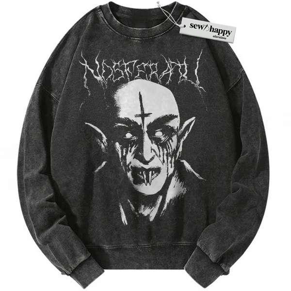 Wash Sweatshirt Count Orlok Sweatshirt, Nosferatu Sweatshirt, Halloween Sweatshirt, Horror Sweatshirt, Vintage Sweater