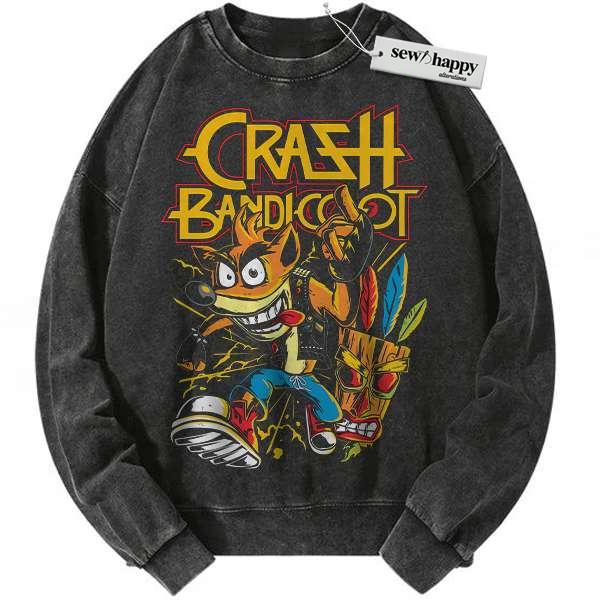 Wash Sweatshirt Crash Bandicoot Sweatshirt, Game Sweatshirt, Vintage Sweater