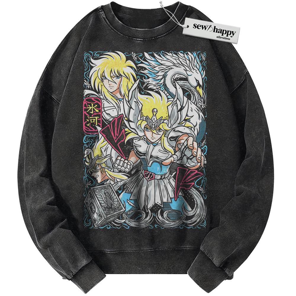 Wash Sweatshirt Cygnus Hyoga Sweatshirt, Saint Seiya Sweatshirt, Anime Sweatshirt, Vintage Sweater