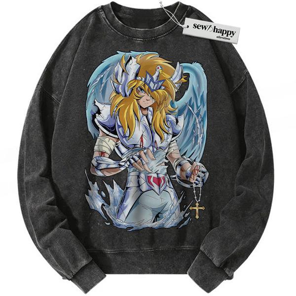 Wash Sweatshirt Cygnus Hyoga Sweatshirt, Saint Seiya Sweatshirt, Anime Sweatshirt, Vintage Sweatshirt