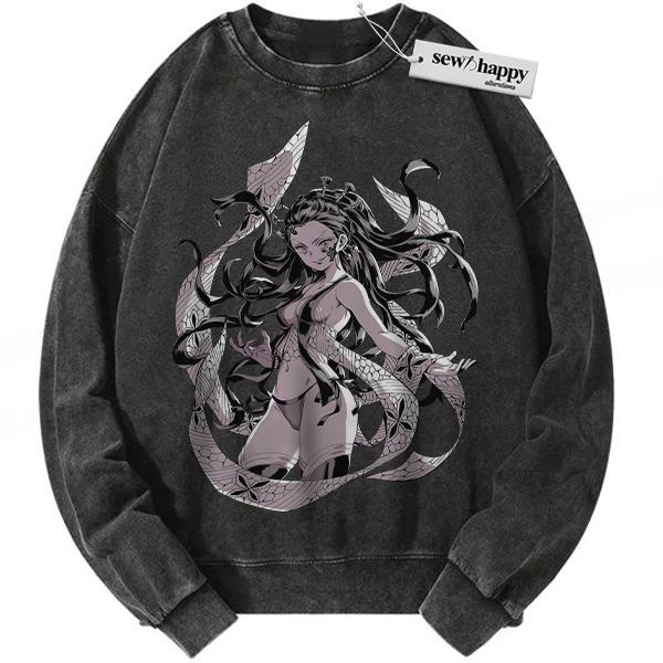 Wash Sweatshirt Daki Sweatshirt, Demon Slayer Sweatshirt, Anime Sweatshirt, Vintage Sweatshirt Wash Sweatshirt Daki Sweatshirt, Demon Slayer Sweatshirt, Anime Sweatshirt, Vintage Sweatshirt - Image 1