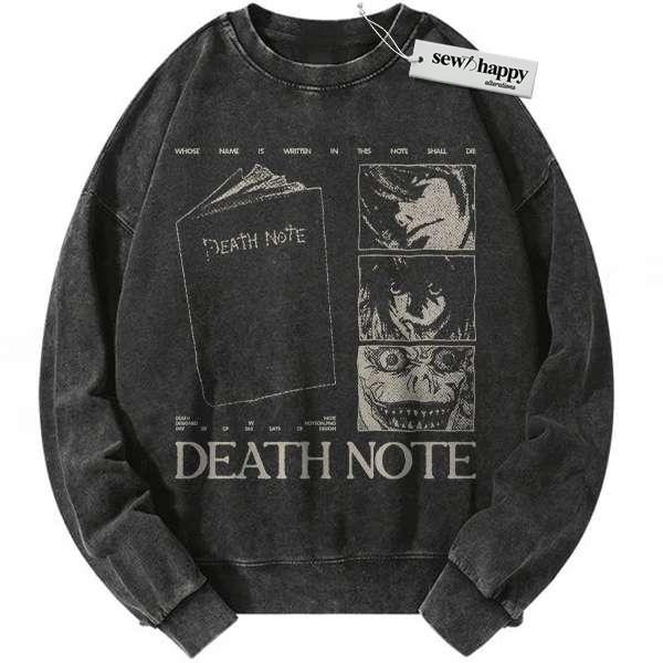 Wash Sweatshirt Death Note Sweatshirt, Anime Sweatshirt, Vintage Sweater Wash Sweatshirt Death Note Sweatshirt, Anime Sweatshirt, Vintage Sweater - Image 1