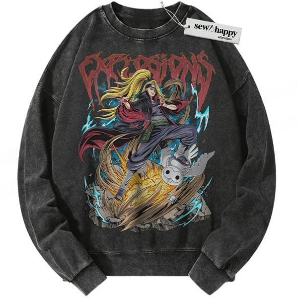 Wash Sweatshirt Deidara Sweatshirt, Akatsuki Sweatshirt, Naruto Sweatshirt, Anime Sweatshirt, Vintage Sweatshirt