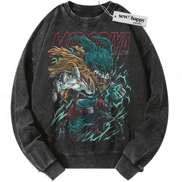 Wash Sweatshirt Deku Sweatshirt, Izuku Midoriya Sweatshirt, MHA Sweatshirt, Anime Sweatshirt, Vintage Sweatshirt