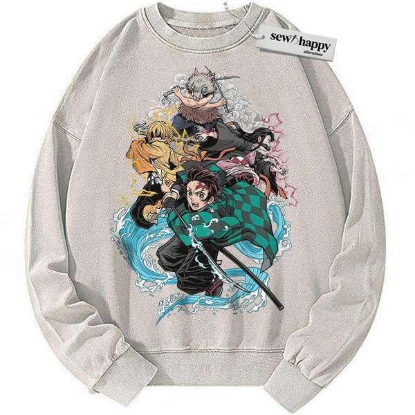 Wash Sweatshirt Demon Slayer Sweatshirt, Anime Sweatshirt, Vintage Sweater