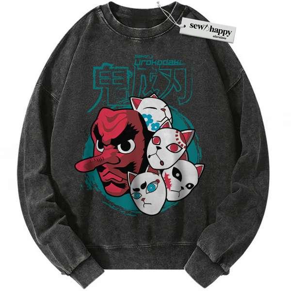 Wash Sweatshirt Demon Slayer Sweatshirt, Anime Sweatshirt, Vintage Sweater